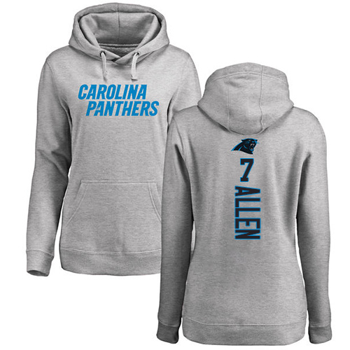 Carolina Panthers Ash Women Kyle Allen Backer NFL Football #7 Pullover Hoodie Sweatshirts